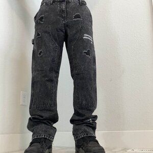 Black Distressed Embroidered Jeans | Size 32 | Grunge/Y2K | Quick Shipping
